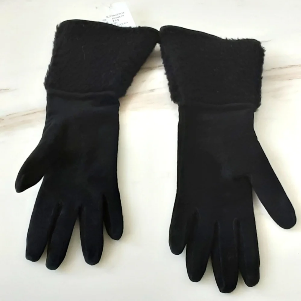 CASHMERE By BLOOMINGDALE'S Black Suede Wool Pile Cuffed Sz 6.5 - NWT Vtg